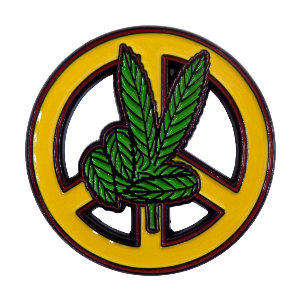 Pot Peace Sign Enamel Pin - 1960s Hippie Stoner Funny Protest Symbol Apparel NWT